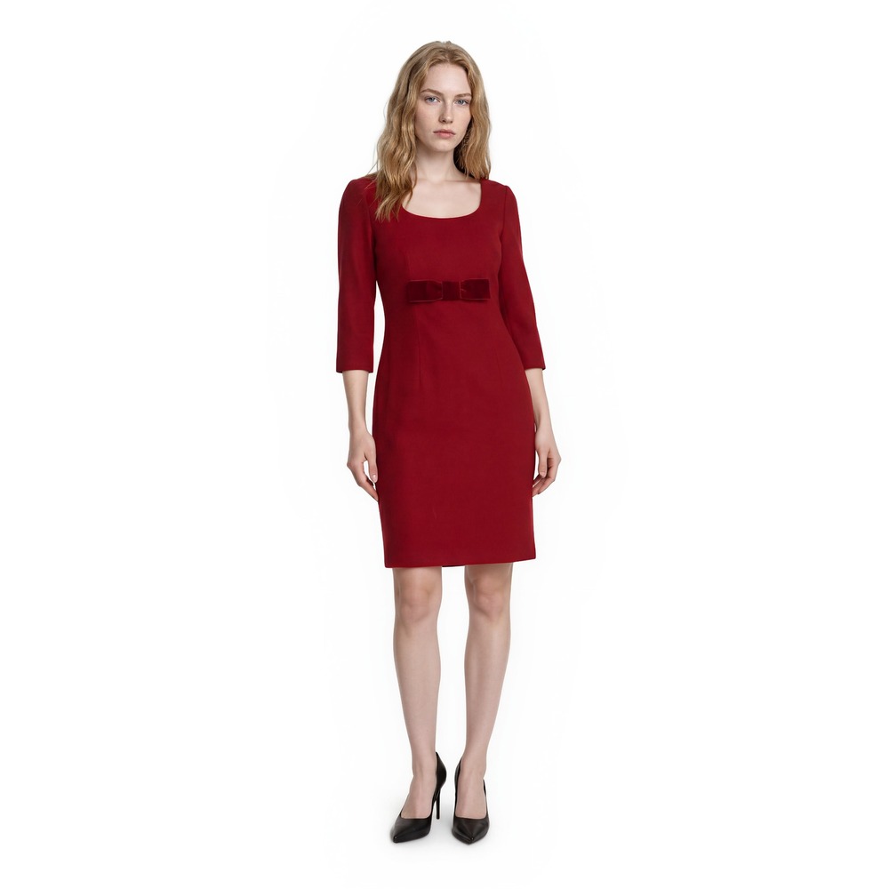 Talbots Sheath Dress Women's Size 12 Wool Blend‎ Red Burgundy Velvet Bow Vintage